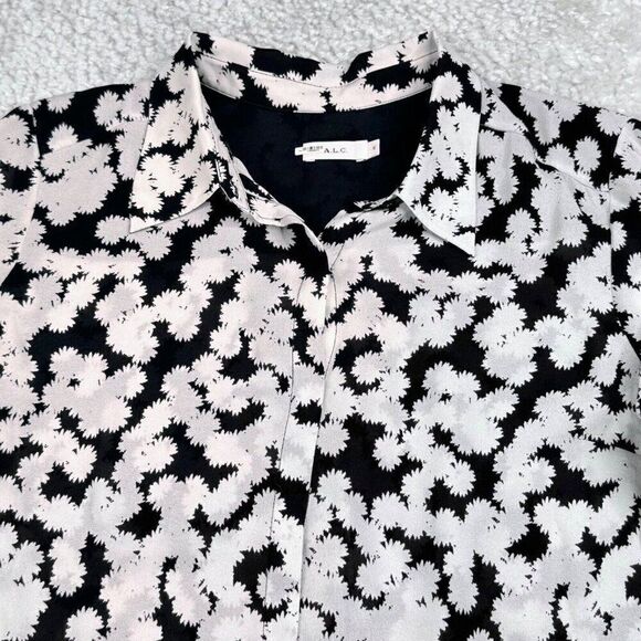 A.L.C Black White Floral Silk Button Up Blouse 6 - Picture 5 of 7